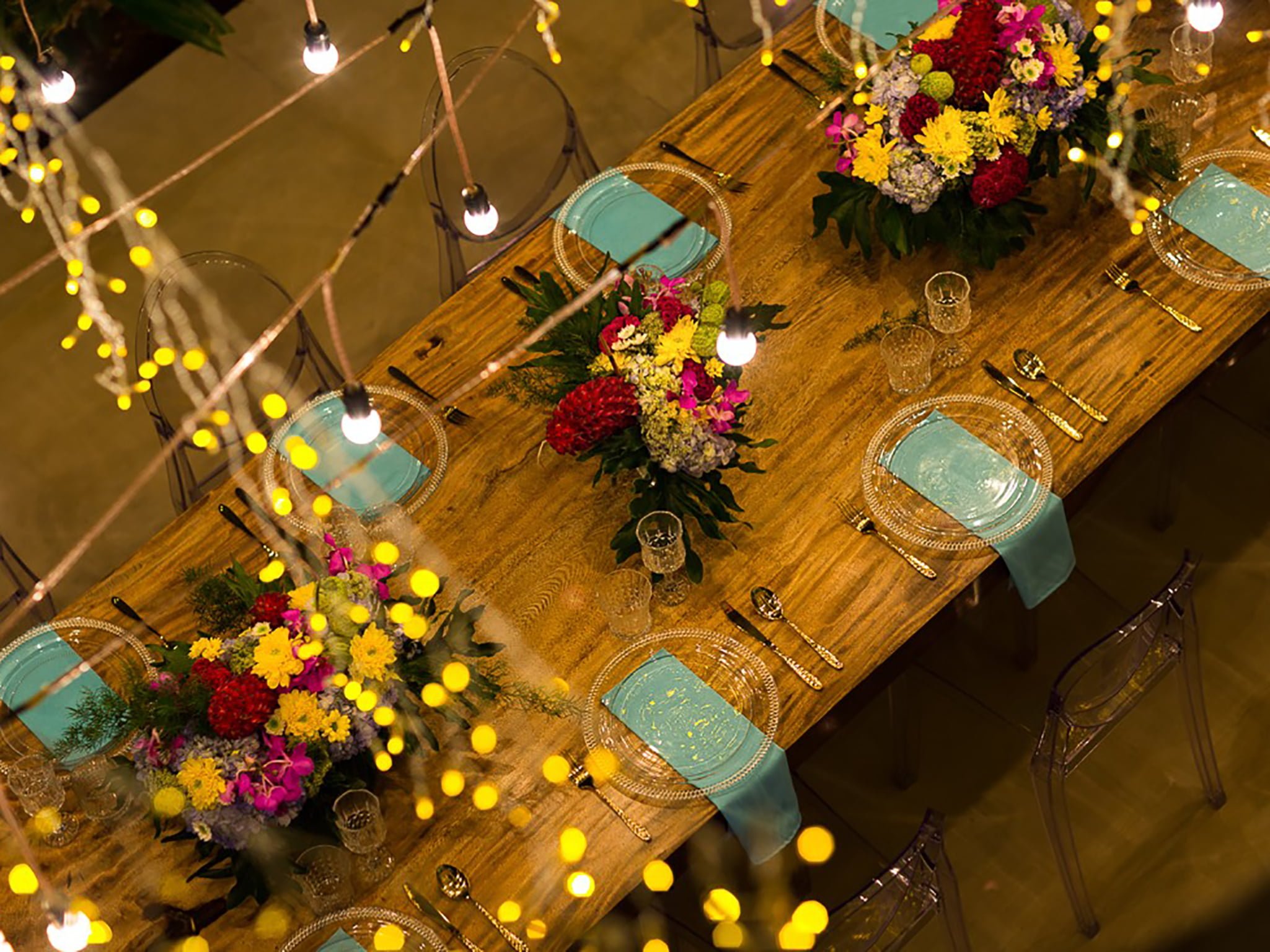 grand cliff front residence dinner table set by night