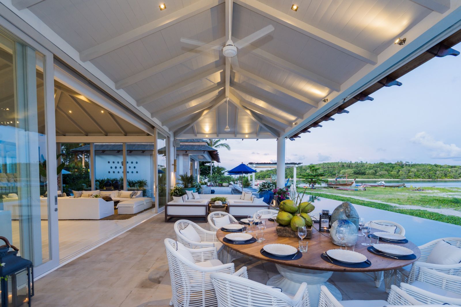 villa mia ocean pool deck at dusk